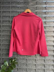 Women's Formal Blazer With Ruffle Details On The Sides, Thick Neoprene Fabric - Hot Pink - View 2