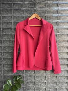 Women's Formal Blazer With Ruffle Details On The Sides, Thick Neoprene Fabric - Hot Pink - View 1