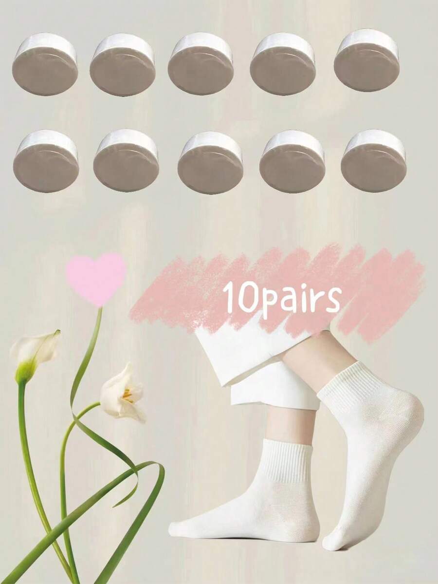 10 pares de Calcetines desechables blancos comprimidos hasta el medio de la pierna, calcetines de viaje sanitarios unisex - Blanco - Ver 1