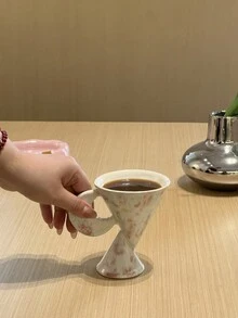 2024 New Korean Style Floral Ceramic Mug With High Base For Office And Home - White Floral Pattern - View 4