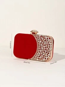 Elegante bolso de mano con brillo de terciopelo mini y pedrería para mujer