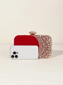 Elegante bolso de mano con brillo de terciopelo mini y pedrería para mujer