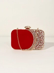 Elegante bolso de mano con brillo de terciopelo mini y pedrería para mujer