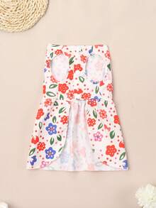 宠物无弹力涤纶薄款碎花连衣裙卡通印花可爱蝴蝶结连衣裙适合泰迪熊全年穿着（产品无弹力且偏小，建议购买大1-2个尺码） - 紅色 - 查看 7