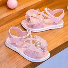 可爱水钻蝴蝶结露趾凉鞋，透气舒适，适合女孩海滩度假 - 粉色 - 查看 5