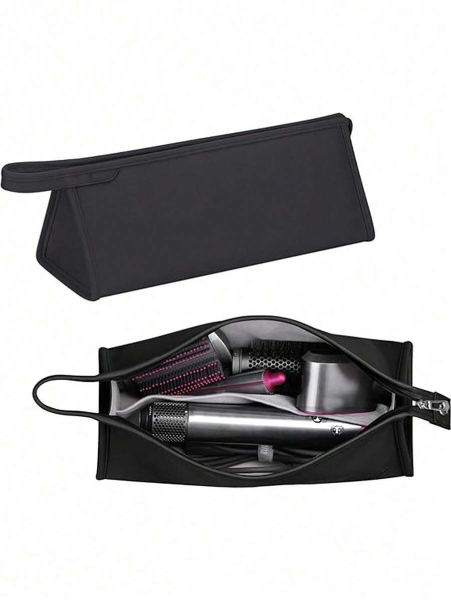 1 件 PU 皮革旅行箱便携式收纳袋纯色拉链吹风机收纳袋，防水防尘手柄卷发器旅行袋，轻便吹风机保护套，大容量，家庭收纳整理适用于假期、卧室、浴室、办公室、书桌化妆包学校用品旅行必需品化妆包假日必需品化妆包化妆包化妆袋化妆品收纳袋 2024 年冬季化妆品收纳盒化妆品收纳 - 黑色 - 查看 1