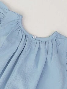 Vestido unicolor plisado sin mangas con ribete de volantes para niña joven, verano