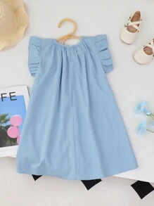 Vestido unicolor plisado sin mangas con ribete de volantes para niña joven, verano