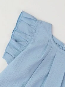 Vestido unicolor plisado sin mangas con ribete de volantes para niña joven, verano