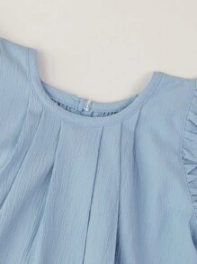 Vestido unicolor plisado sin mangas con ribete de volantes para niña joven, verano
