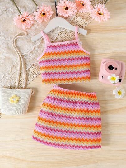 2pcs/Set Young Girl Casual Cute Camisole + Skirt Set, Lightweight Summer