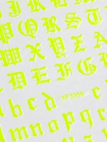 3包哥特式美甲贴纸，Y2K大写字母复古英文字母美甲设计，玫瑰红、绿色、荧光黄三色可选，DIY美甲装饰贴纸，美甲贴片 - 彩色 - 查看 8