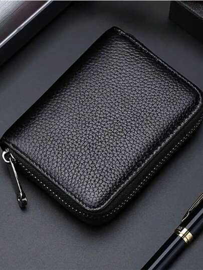 1/2pcs Premium Men PU Leather Casual Card Holder With Zipper Coin Pocket - , Stylish & Secure - Compact Wallet For Everyday Use