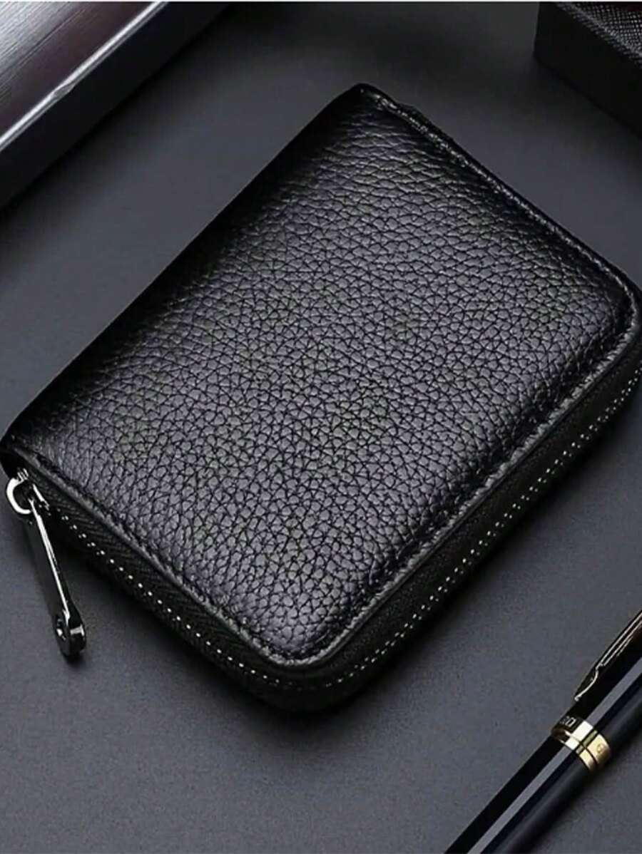 1/2pcs Premium Men PU Leather Casual Card Holder With Zipper Coin Pocket - , Stylish & Secure - Compact Wallet For Everyday Use