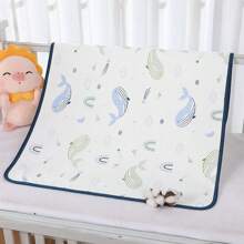 1pc Dreamy Whale Print Waterproof Soft Cotton Baby Urine Pad, Washable Quick Dry, Multi-Sized & Versatile, Foldable, Machine Washable For Diaper Changing, Suitable For Babies, Elderly Care, And Female Hygiene