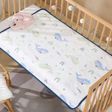 1pc Dreamy Whale Print Waterproof Soft Cotton Baby Urine Pad, Washable Quick Dry, Multi-Sized & Versatile, Foldable, Machine Washable For Diaper Changing, Suitable For Babies, Elderly Care, And Female Hygiene