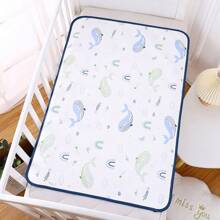 1pc Dreamy Whale Print Waterproof Soft Cotton Baby Urine Pad, Washable Quick Dry, Multi-Sized & Versatile, Foldable, Machine Washable For Diaper Changing, Suitable For Babies, Elderly Care, And Female Hygiene