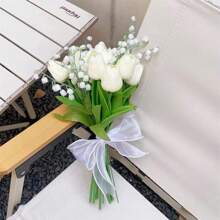1pc Bride Wedding Minimalist Elegant Calla Lily, Tulip, Lily Of The Valley Artificial Bouquet For Marriage Proposal, Wedding Registration