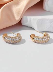 1pair Fashionable Shiny Cubic Zirconia Simple C-shaped Design Exquisite Lightweight And Elegant Earrings For Women To Wear At Banquets And Weddings - Yellow Gold - View 4