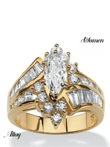 時尚情侶戒指，女士橄欖形切割戒指和男士雙排不銹鋼戒指，情侶飾品 - 金色 - 查看 22