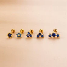 1 Peça Brinco de Pressão com Coroa de Flor Azul e Borboleta, Joia de Aço Inoxidável para Mulheres, Presente de Moda e Dia dos Namorados