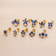 1 Peça Brinco de Pressão com Coroa de Flor Azul e Borboleta, Joia de Aço Inoxidável para Mulheres, Presente de Moda e Dia dos Namorados
