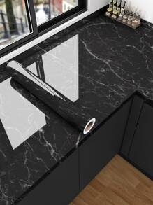 1pc Black Marble Pattern Self-Adhesive Kitchen Sticker, Nordic Style Oilproof Waterproof Cabinet Drawer Wallpaper, Stickers, Wall Decal, Vinyl Decal For Home Decorations, Spring Decoration Items Refresh Your Home, Stickers Room Decor Wall Decor Bathroom Decor Bedroom Decor Room Decoration Stuff Living Room Decor House Decor Home Decor Living Room Wall Paper Wallpapers