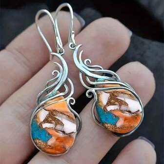 2 pièces Boucles d'oreilles rétro mode, boucles d'oreilles en turquoise imitation, boucles d'oreilles bohèmes, bijoux de boucles d'oreilles pour femmes, cadeau d'anniversaire, cadeau de Saint-Valentin pour amoureux et amis