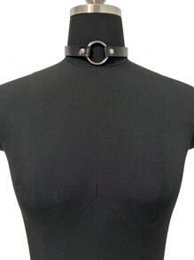 1 chiếc vòng cổ bằng da PU màu đen và kim loại hình tròn thời trang Gothic choker dây nịt Halloween - màu đen - Xem 5