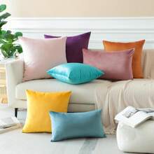 1pc/2pcs Halloween Velvet Orange Solid Color Decorative Throw Pillow Cover (Pillow Insert Not Included), Square Cushion Cover, Holiday Home Decor Pillow, Soft & Comfortable Linen-Like Fabric, Modern Decor For Sofa, Bedroom, Dorm - Orange - View 8