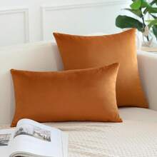 1pc/2pcs Halloween Velvet Orange Solid Color Decorative Throw Pillow Cover (Pillow Insert Not Included), Square Cushion Cover, Holiday Home Decor Pillow, Soft & Comfortable Linen-Like Fabric, Modern Decor For Sofa, Bedroom, Dorm - Orange - View 5