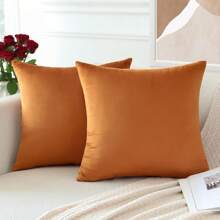 1pc/2pcs Halloween Velvet Orange Solid Color Decorative Throw Pillow Cover (Pillow Insert Not Included), Square Cushion Cover, Holiday Home Decor Pillow, Soft & Comfortable Linen-Like Fabric, Modern Decor For Sofa, Bedroom, Dorm - Orange - View 6