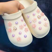 Transform & Elevate Footwear With Chic 14pcs Floral & Pearl Charms - Perfect DIY Makeover For Clogs & Sandals (Non-Integrated Insertion Decorative Buckles. Please Refer To The Detailed Composite Picture For Reference) - 24PCS Pink Cherry Blossoms - View 4