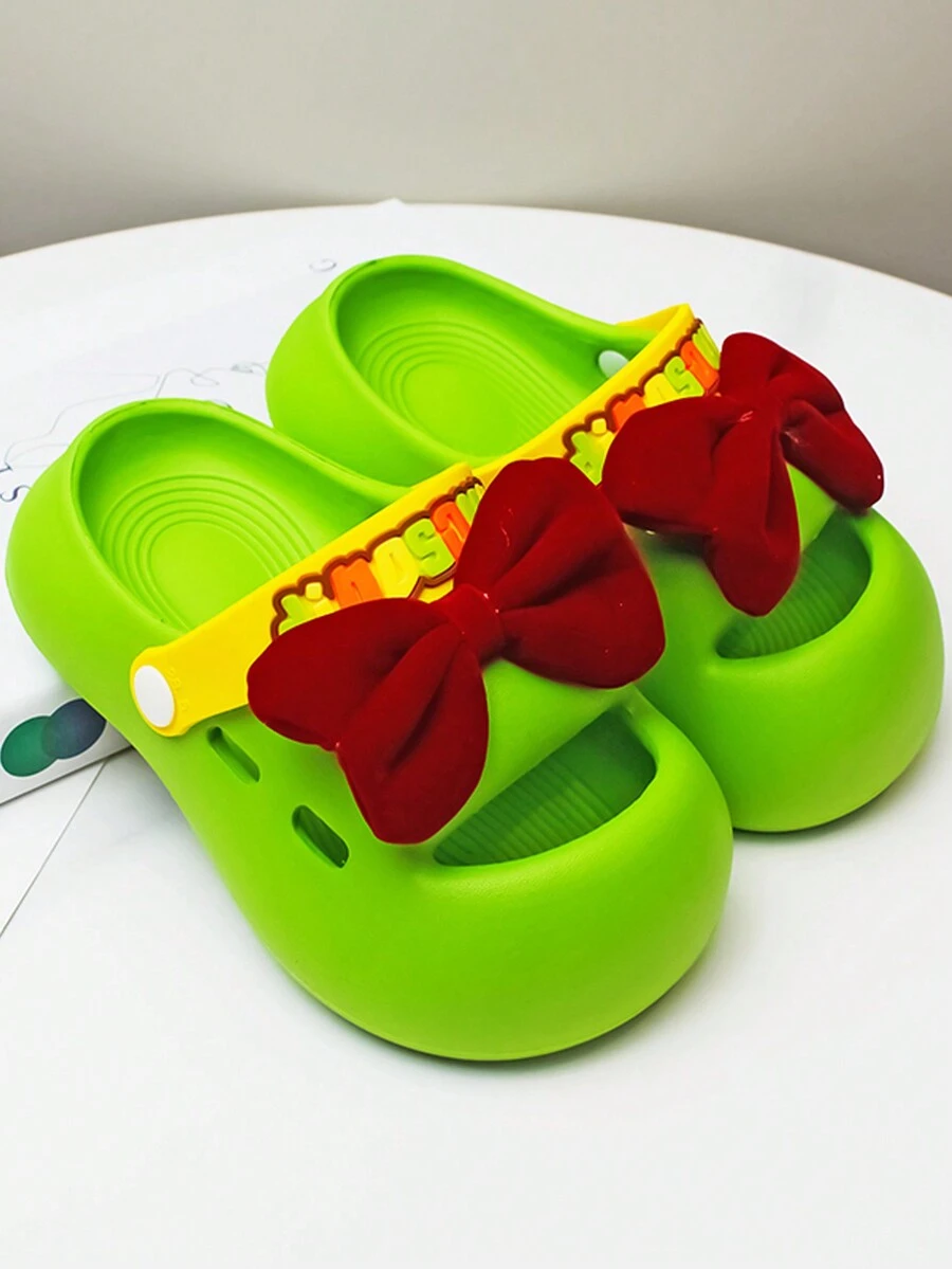 1對兒童封閉式涼鞋配有蝴蝶結細節，適用於夏季各種戶外活動、沙灘和家庭 - 綠色 - 查看 1
