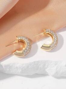 1pair Fashionable Shiny Cubic Zirconia Simple C-shaped Design Exquisite Lightweight And Elegant Earrings For Women To Wear At Banquets And Weddings - Yellow Gold - View 3