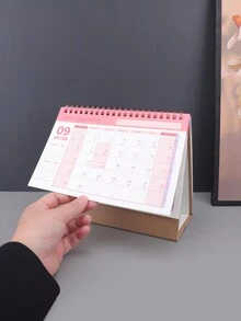 1 Pc 2024 Desk Calendar, Vertical Flap Small Desk Calendar Lasts From January 2024 To December 2024 - Metal Ring Double Line Binding Homeschool Office Calendar - Brown - View 4