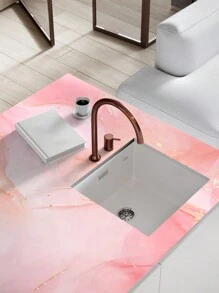 1pc Pink Gold-Marbled Self-Adhesive Kitchen Tile Sticker, Nordic Style Waterproof Oilproof Glossy Backsplash & Cabinet Drawer Wallpaper,Stickers,Wall Decal,Vinly Decal For Home Decorations,Spring Decoration Items Refesh Your Home,Rama Decoration Stickers Gifts Birthday Graduation