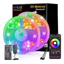 HIFILUZ 20M(10M*2)Tira De Luces LED RGB Bluetooth puede controlar mediante la aplicación móvil y el control remoto de 44 teclas,sincronización de música y cambio de color, ajuste de brillo,adecuadas para retroiluminación de TV, decoración de dormitorio, cocina, decoración de fiestas, cumpleaños, Sala De Estar - Multicolor - Ver 1