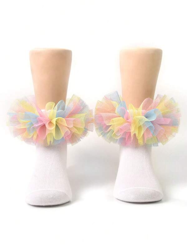 جوارب الدانتيل للفتيات بتفاصيل الأزهار والأنسجة المموجة، للرقص ومثالية لزي الأميرة بألوان متعددة