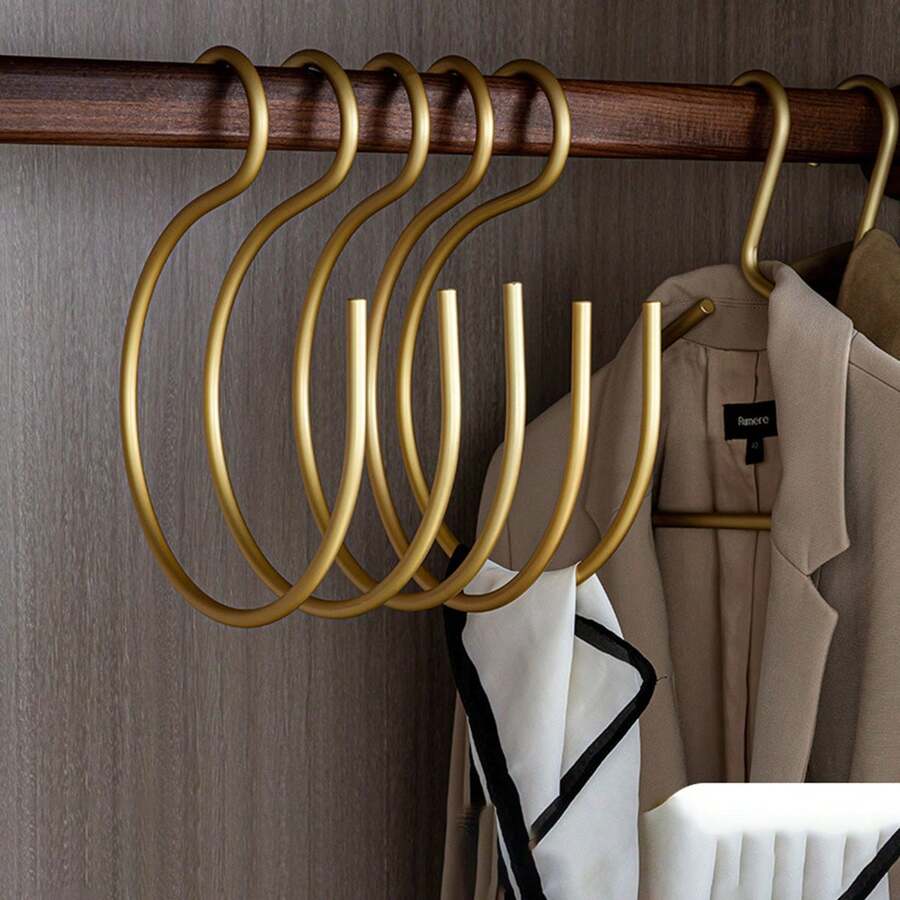 1pcAluminum Alloy S Hook Silk Scarf Scarf Hook Large S Type Multi-Function Hook Wardrobe S Shaped Hook Metal S Hook Hanger - Gold - View 1
