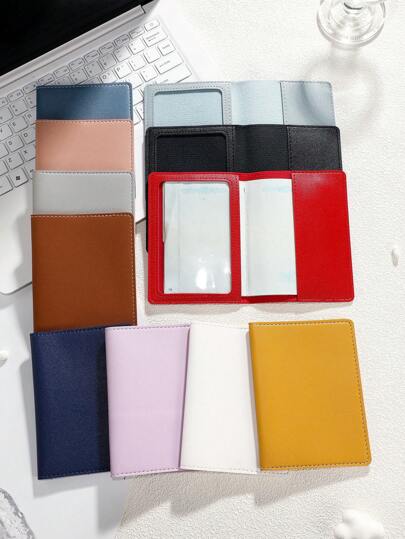 1 pieza Portapassaporte diario simple para viajes, viajes de negocios y viajes transfronterizos, material de PU con ventana de visualización interna, funda para pasaporte de unicolor, accesorio de viaje, organizador de viaje, artículo de viaje, billetera de viaje, portapassaporte, cartera de pasaporte, bolsa de vacaciones en la playa, vacaciones de verano, vacaciones de Navidad