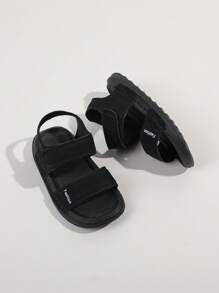 1pair Boys' Casual Flat Anti-Slip Sports Sandals, Color Block Stitching Technology Beach Shoes, Summer - Black - View 7