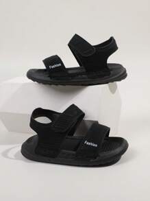 1pair Boys' Casual Flat Anti-Slip Sports Sandals, Color Block Stitching Technology Beach Shoes, Summer - Black - View 10