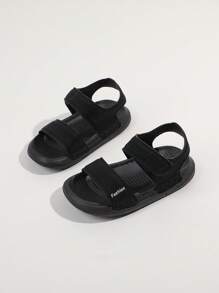 1pair Boys' Casual Flat Anti-Slip Sports Sandals, Color Block Stitching Technology Beach Shoes, Summer - Black - View 3