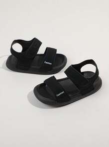 1pair Boys' Casual Flat Anti-Slip Sports Sandals, Color Block Stitching Technology Beach Shoes, Summer - Black - View 4