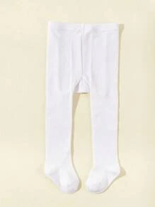 1 pieza Mallas sólidas en blanco con pie para bebé informal y versátil - Blanco - Ver 1
