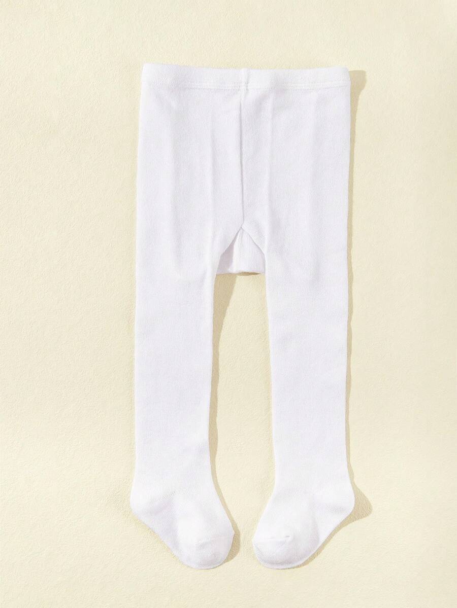 1 pieza Mallas sólidas en blanco con pie para bebé informal y versátil - Blanco - Ver 1