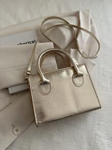 Nuovi arrivi Borse a mano piccole per donne 2022 Stile coreano di moda tendenza, Borse a tracolla eleganti e con manici in alto, Borse tote mini con capacità ampia in colore unito - Dorato - Visualizzare 7