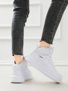 Tênis Casuais de Rua de Cano Alto Branco com Cadarço da Moda para Mulheres, Tênis Esportivos Unissex com Padrão de Letra Personalizado - Branco - Visão 9
