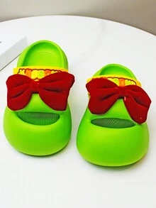 1對兒童封閉式涼鞋配有蝴蝶結細節，適用於夏季各種戶外活動、沙灘和家庭 - 綠色 - 查看 4